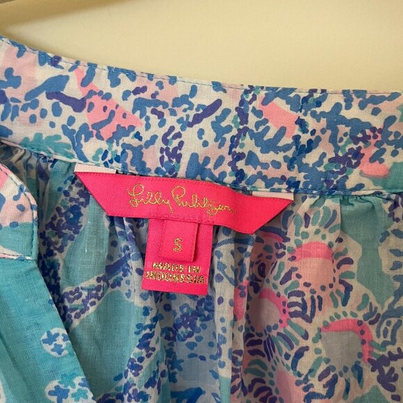 Lilly Pulitzer Coleman Top Now You Sea Me Blue Ibiza Button Up Size Small - Picture 3 of 5